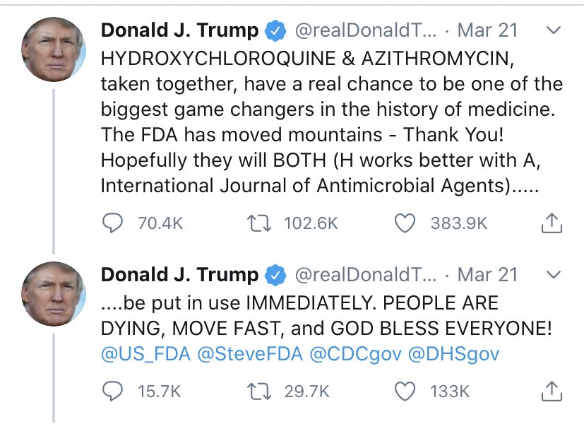 And so now Trump is doing whatever he wants.Whether that is vomiting up illegitimate medical claims or that wouldn’t in any way cure you but might actually kill you.16/