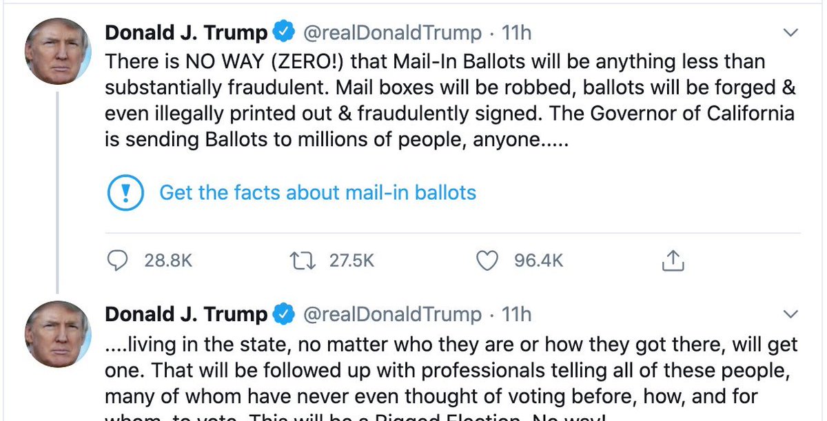 Or lying about mail-in balloting in an effort to corrupt an election.Oh, but Twitter put a little disclaimer on those. My goodness, the boldness!“You can try to rig an election... but not without us adding a footnote! Take that!”19/