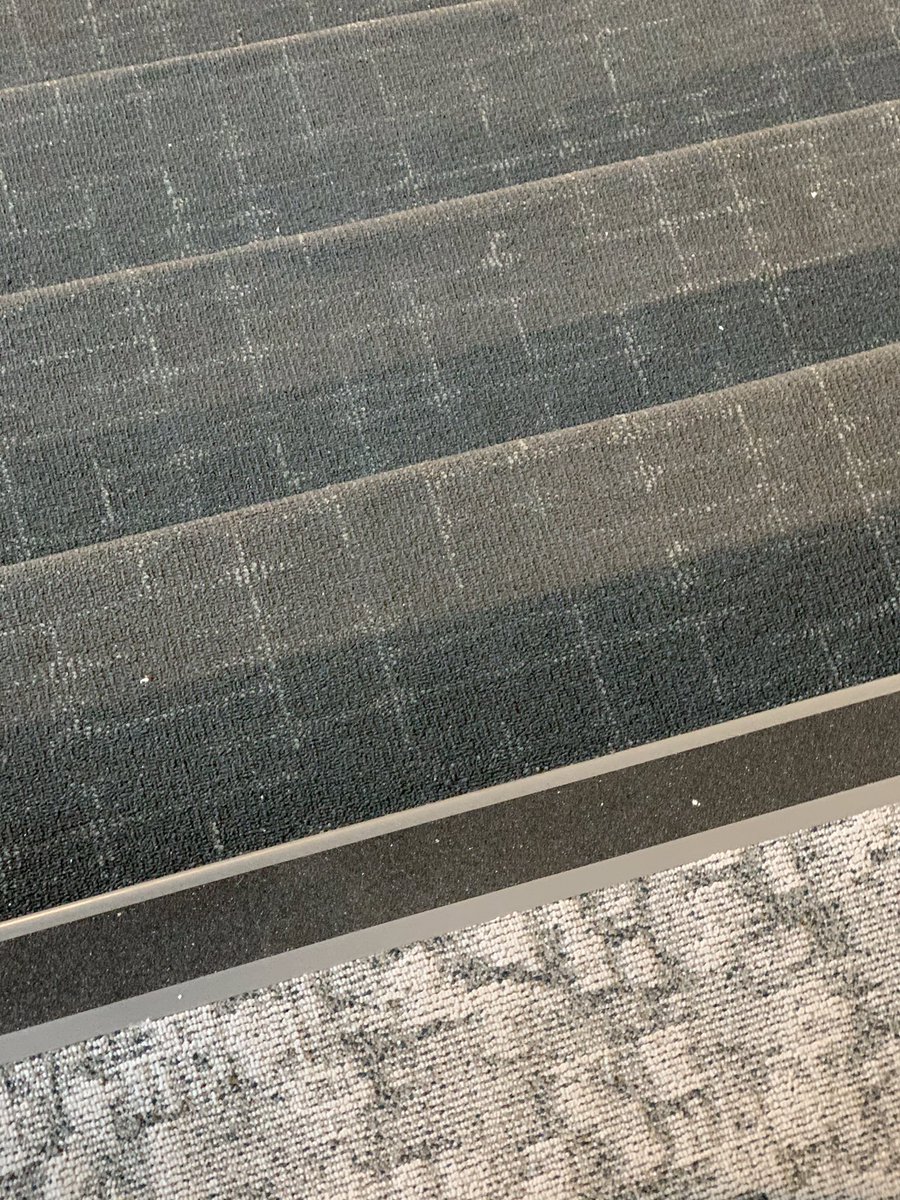 MidWestFloorSTL's tweet photo. Not only are we giving homes all over St. Louis refreshing new looks, but we’re also refreshing our offices! Check out our revitalized back staircase in J&amp;J Flooring’s commercial Tempo line in color Finale. #nicejobinstallationteam #newcarpet #flooring #MidWestFlooringMasters https://t.co/2si81FB0wF