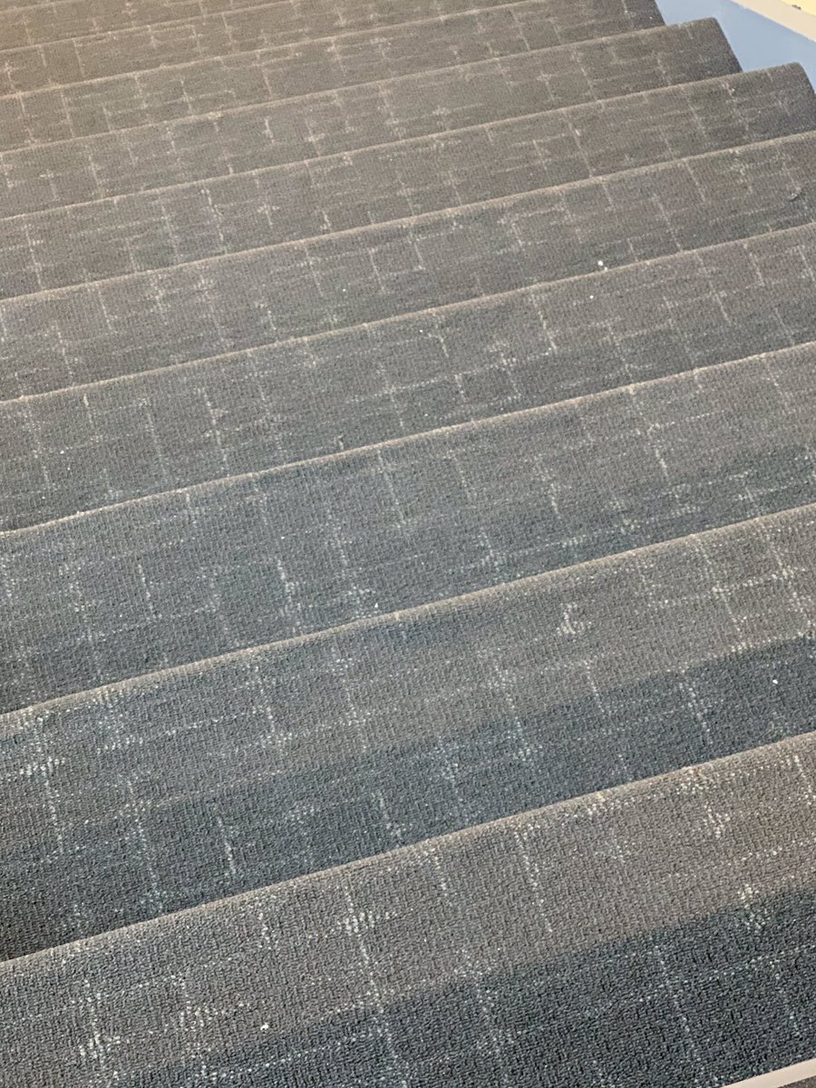 MidWestFloorSTL's tweet photo. Not only are we giving homes all over St. Louis refreshing new looks, but we’re also refreshing our offices! Check out our revitalized back staircase in J&amp;J Flooring’s commercial Tempo line in color Finale. #nicejobinstallationteam #newcarpet #flooring #MidWestFlooringMasters https://t.co/2si81FB0wF