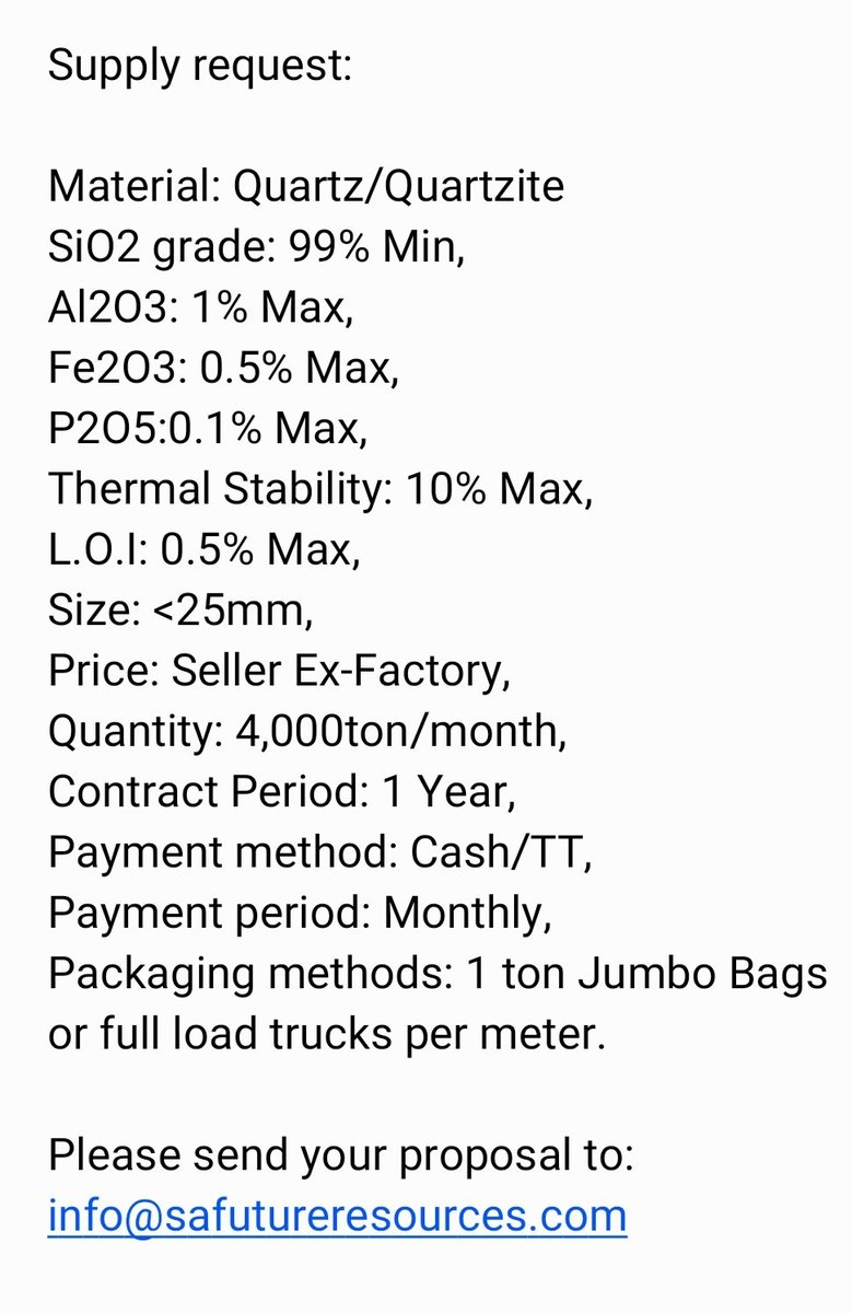 Quartz/Quartzite materials supply request: