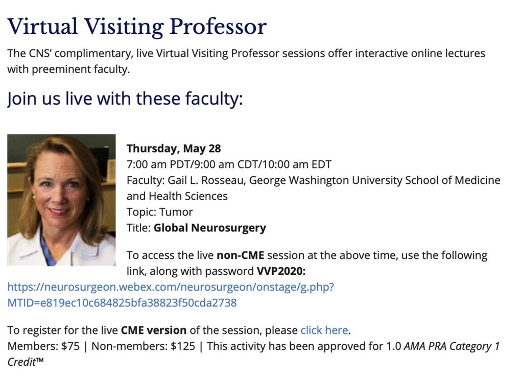 Hannah Weiss (@hannahkweiss) on Twitter photo Looking very forward to this CNS Virtual Visiting Professor session with Dr <a href="/grosseaumd/">Gail Rosseau</a> tomorrow (5/28) morning! Excited to start the day with this talk on #GlobalNeurosurgery neurosurgeon.webex.com/neurosurgeon/o… Looking very forward to this CNS Virtual Visiting Professor session with Dr <a href="/grosseaumd/">Gail Rosseau</a> tomorrow (5/28) morning! Excited to start the day with this talk on #GlobalNeurosurgery neurosurgeon.webex.com/neurosurgeon/o…