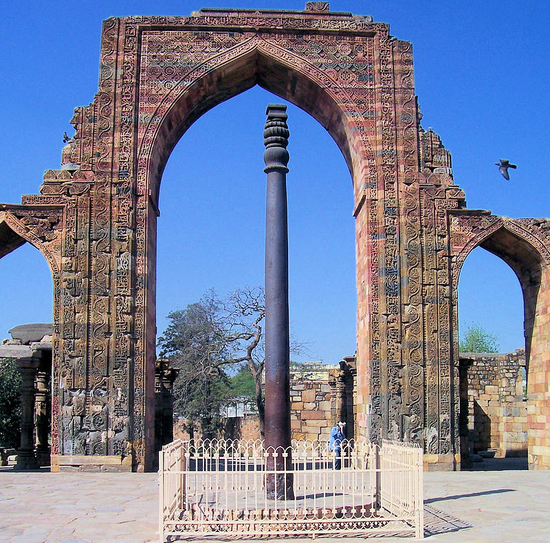 If we look at the era from the earliest Islamic dynasties in India in the 12th century through the Mughal period, there's also abundant evidence of preservation, curiosity, and respect. Iron Pillar of Hindu King Chandragupta II, inside the Quwwat al-Islam Mosque, Delhi, 1192