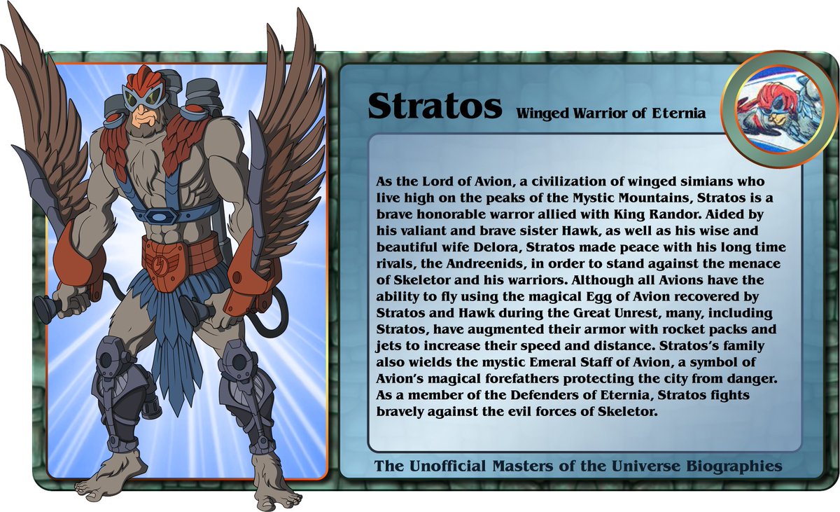Stratos and Buzz off are the flying warriors and what you should know they are were kind of expys of each other in the orginal now Buzz off is given more personality and angry. Stratos is sean connery in this version.