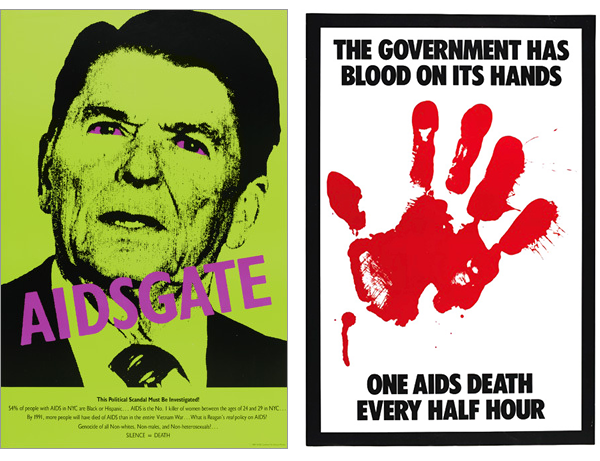 the Gran Fury collective’s work is almost inseparable from ActUp’s guerilla activism. they are really one and the same: they not only created the pink logo but their memorable piece was in itself a guerrilla tactic: a bloodied hand print on posters or painted anywhere.⑨