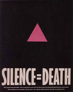 the Gran Fury collective’s work is almost inseparable from ActUp’s guerilla activism. they are really one and the same: they not only created the pink logo but their memorable piece was in itself a guerrilla tactic: a bloodied hand print on posters or painted anywhere.⑨