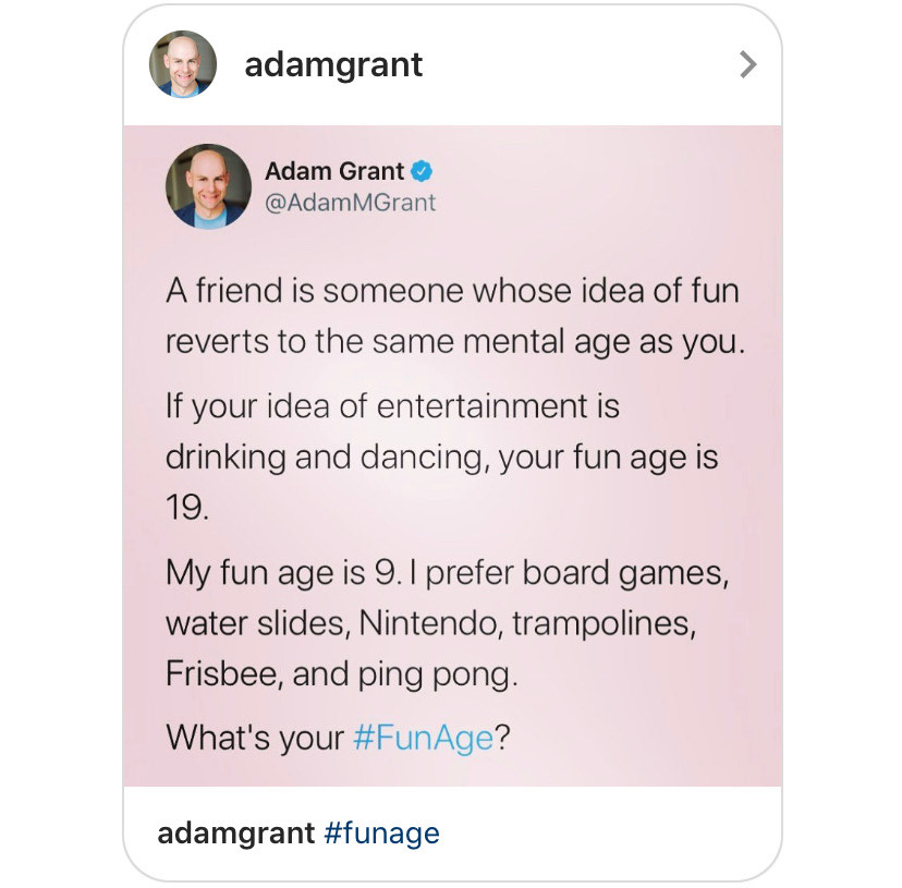 IThinkTogether's tweet photo. Today @RotmanIThink Mentors reminisced in the impromptu learnings &amp; fun that virtual learning doesn't produce, like pockets filled with rocks after recess &amp; hallway conversations. Which sparked the #FunAge exercise, created by @AdamMGrant https://t.co/UVFbROMsHl