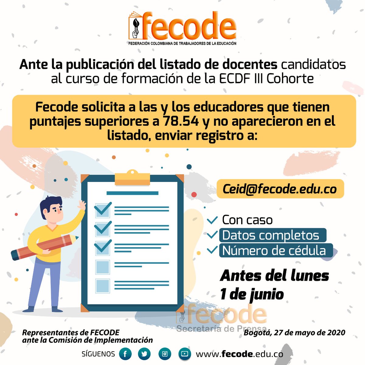 miguep_fecode's tweet photo. Información para educadores 1278 sobre curso de formación para ascensos III Cohorte https://t.co/RiDGoemZaz