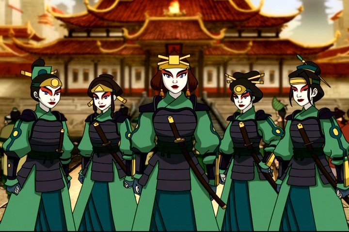 this one's a bit obvious; kyoshi warrior garb is very similar to japanese samurai armor. something people might not know is that their makeup is inspired by that of chinese operas