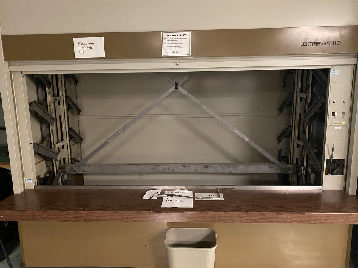 This is where the rotating system of folders stuffed with archived stories, photos and negatives used to be. On its last legs, it required flashlights and a drill. Our last librarian Kim Gommell knows so much about local history.