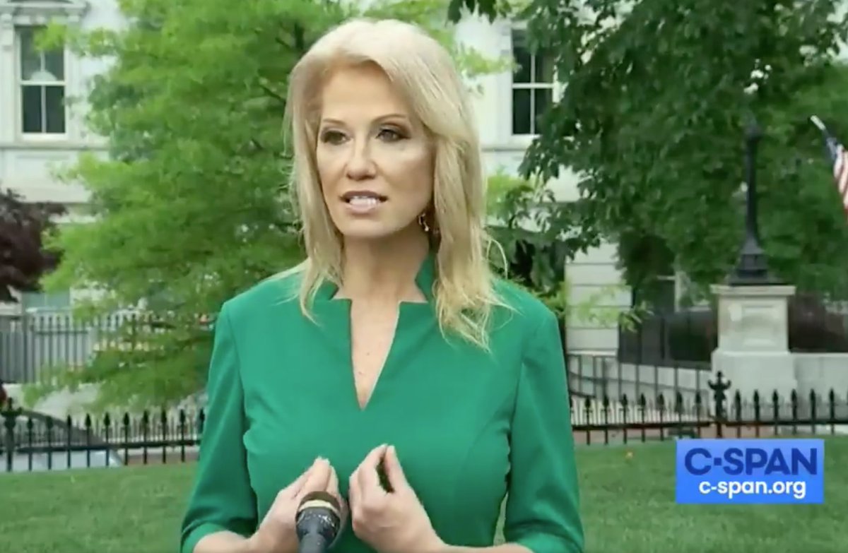13/ A few seconds (0:16) later as she says, "constitutionally", Ms. Conway gestures to her lower chest with both hands. Perhaps the tips of some of her fingers are touching her chest her, but barely. There's certainly no palm contact. #BodyLanguageExpert  #EmotionalIntelligence