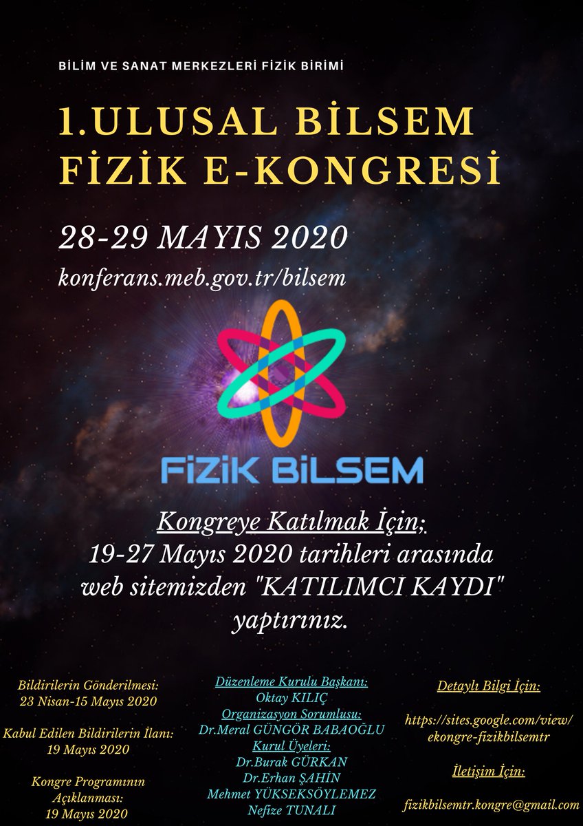 fizik_bilsem's tweet photo. 1.ULUSAL BİLSEM FİZİK E-KONGRESİ
28 Mayıs 2020 Perşembe - 13:40
29 Mayıs 2020 Cuma - 13:40
Detaylı bilgi ve katılım için:
https://t.co/cf7ziM6hXr

@tcmeb @BilsemMeb @mehmetnezirg https://t.co/bVydBpoVDh
