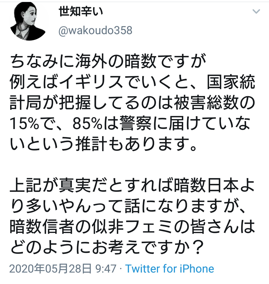 ট ইট র ルドルフ ラッセンディル このおっさんの暗数の推計の話はそもそも数字が胡散臭すぎるのでお話にならないとして そもそも他の国より件数が少なかったら安全だという発想が意味不明なんだよ 犯罪は悪 という認識があってしっかり取り締まっている ট ইট র ルドルフ ラッセンディル このおっさんの暗数の推計の話はそもそも数字が胡散臭すぎるのでお話にならないとして そもそも他の国より件数が少なかったら安全だという発想が意味不明なんだよ 犯罪は悪 という認識があってしっかり取り締まっている