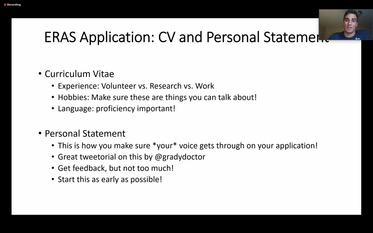 ERAS tips: Communicate to the program what YOU think is important for your CV Make sure you can talk about your hobbies! You don't want to be matched w/ a faculty who is avid about something you casually list  See  @gradydoctor thread below #askMedPeds7/