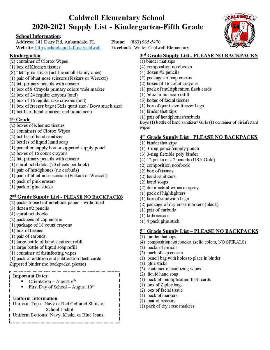 MissKShafron's tweet photo. It's summer! Time to prepare for the next school year! Here is the supply list and uniform policy for the 2020-2021 school year! https://t.co/AjLorXM5Nu