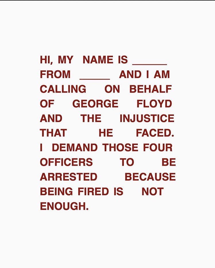 The DA in charge of bringing murder charges is DA Mike Freeman from Hennepin County in Minnesota. This is his number for contact: 612-348-5550, this is his email: citizeninfo@hennepin.us Please tell him to arrest and charge all 4 officers involved in George Floyd's death.