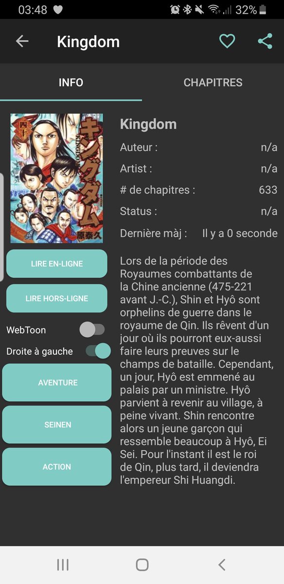 4- Kingdom Le meilleur manga que j& #39;ai lu c& #39;est incroyable, les perso,les dessins, l& #39;histoire kingdom à 0 défaut si je dois choisir un manga dans ce thread que vous devez lire c& #39;est bien lui. LISEZ KINGDOM
