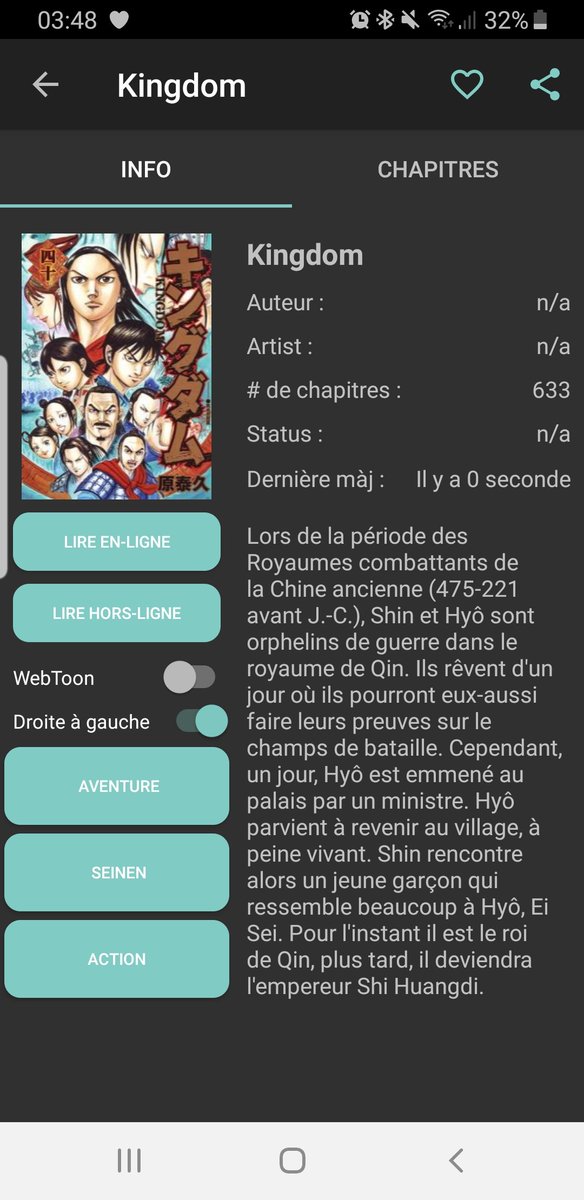 4- Kingdom Le meilleur manga que j'ai lu c'est incroyable, les perso,les dessins, l'histoire kingdom à 0 défaut si je dois choisir un manga dans ce thread que vous devez lire c'est bien lui. LISEZ KINGDOM