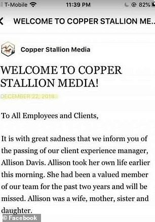 According to their own blog post from Dec 2018, Allison was already dead. So they actually used an employee's suicide from 2 years previously. Someone took this screenshot just in time, as CSM's own website is no longer available.