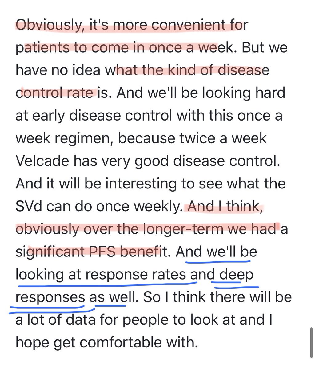  $KPTIWe know that control arm (Vd) mOS was 25 months — not unexpected, velcade is a known quantity...What is Unexpected & Important, then? must be selinexor. Numerically fewer deaths; mOS not reached; why?Not just topline ORR, but the quality— “deep responses”: