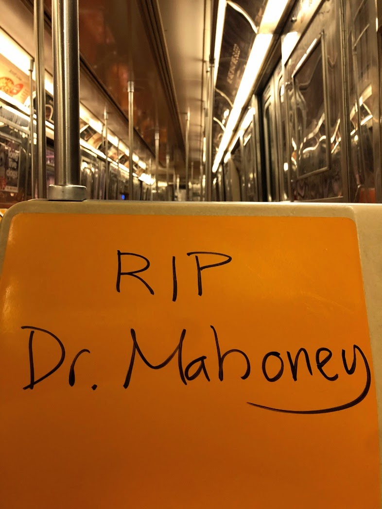 This is a photo from a subway car in NYC. Dr. James Mahoney was a doctor at University Hospital in Brooklyn. He was a role model to Black medical students. He paid staff bonuses out of his own pocket & always put his patients first. He died of COVID-19 on April 27. He was 62.