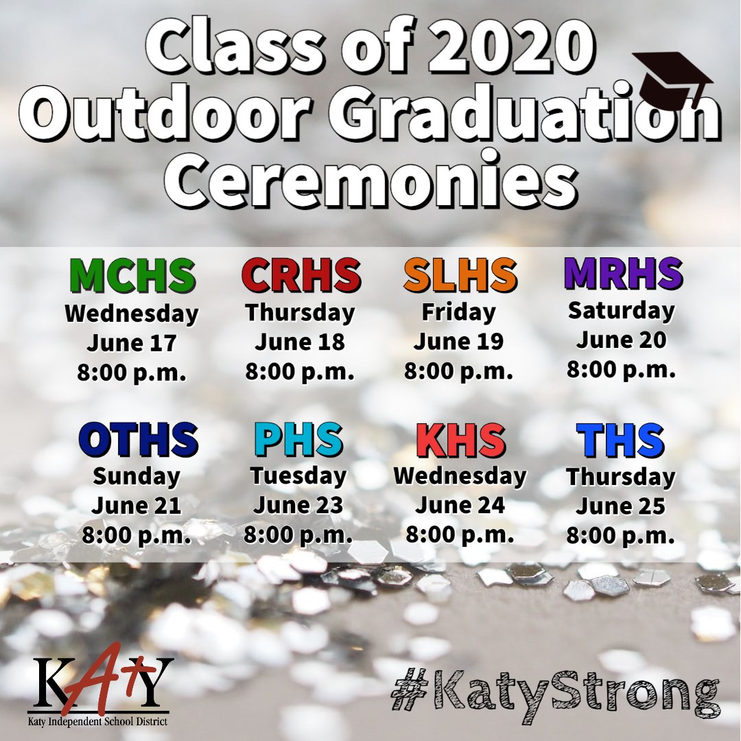We are excited to announce that outdoor graduation ceremonies for the #Classof2020 will move forward this June at Legacy Stadium! Additional ceremony info, including event protocols and more, will be released on Friday, May 29. Read more: katyisd.org/Pages/news.aspx #KatyISD