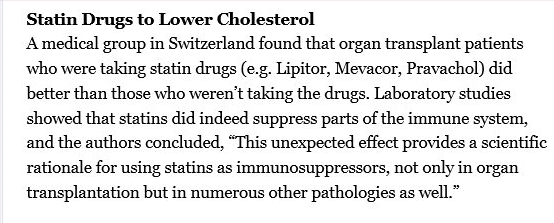 Statin drugs taken to lower cholesterol