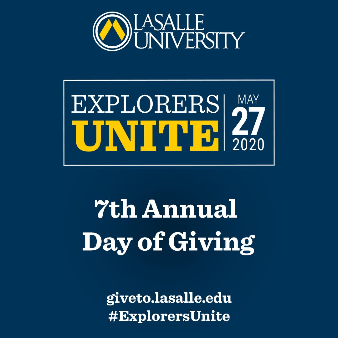 LaSalleUniv's tweet photo. We are in the final stretch of our 7th annual Day of Giving! Your gift will help pay it forward by helping Explorers receive a La Salle education. #ExplorersUnite
Make a gift today! https://t.co/Ebl24glgPl https://t.co/Km58yKH36a