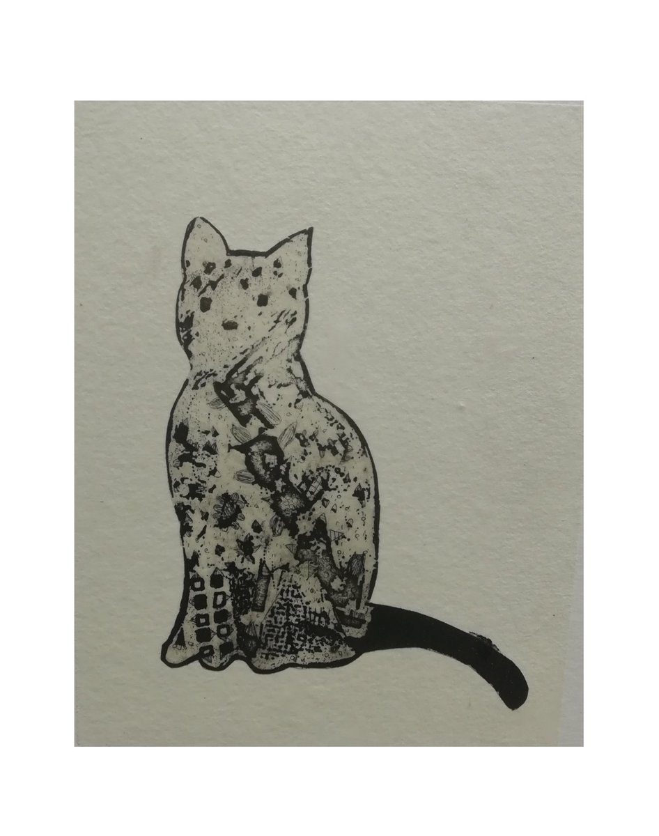 #イラスト好きさんと繋がりたい #絵描きさんと繋がりたい #イラスト #絵 

  銅版画3匹の猫の一匹目 