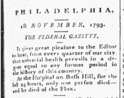 On November 1, the Federal Gazette reported that "universal health prevails in a degree equal to any former period in the history of this country."