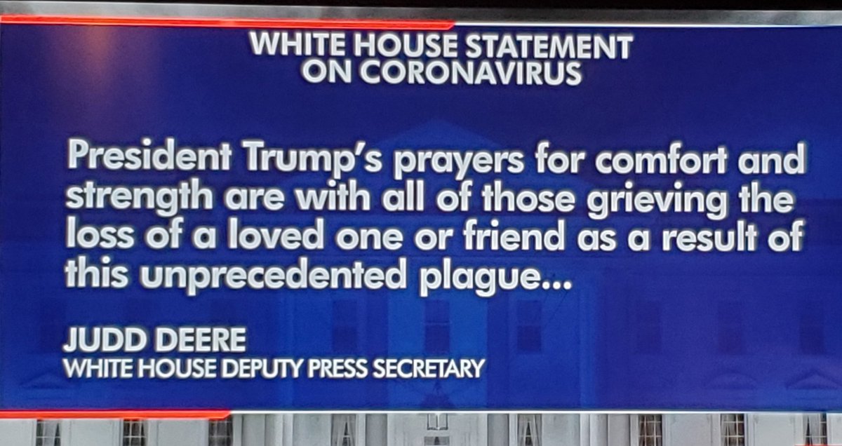 Instead of #Trump making a personal statement on the #COVID-19 #Deathtoll and new milestone of 100,000 people, the#WhiteHouse reaction was this written statement. Trump MIA in his war against the invisible enemy.