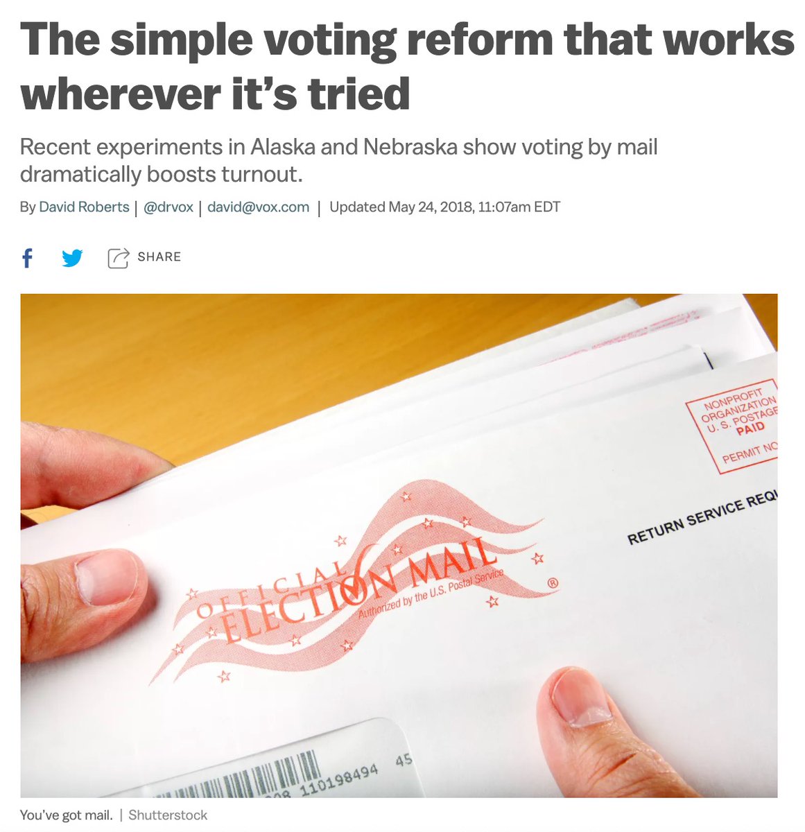 21/"Oregon has mailed out more than 100 million ballots since 2000, with about a dozen cases of proven fraud; a 0.000012 percent rate" ( @drvox for  @voxdotcom): https://www.vox.com/policy-and-politics/2018/5/23/17383400/vote-by-mail-home-california-alaska-nebraska