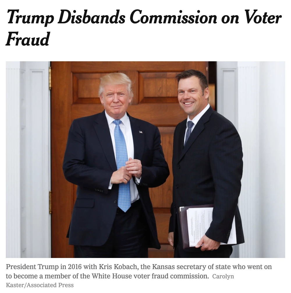 22/President disbanded his own commission charged with investigating voter fraud in 2018, without producing any systemic evidence of fraud.  @miwine &  @tackettdc for  @NYTimes:  https://www.nytimes.com/2018/01/03/us/politics/trump-voter-fraud-commission.html