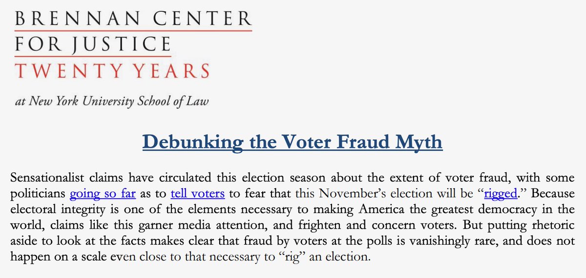 32/ @BrennanCenter's "The Truth About Voter Fraud" found that even among the small number of reported incidents of 'fraud,' most turn out to be traceable to other causes: https://www.brennancenter.org/sites/default/files/analysis/Briefing_Memo_Debunking_Voter_Fraud_Myth.pdf