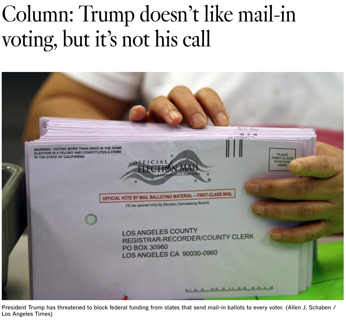 36/GOP leaders have long urged their supporters to vote by mail. GOP governors are sounding the call for easy access to mail-in ballots ( @DoyleMcManus for  @LATimes):  https://www.latimes.com/politics/story/2020-05-24/column-trump-doesnt-like-mail-in-voting-but-its-not-his-call