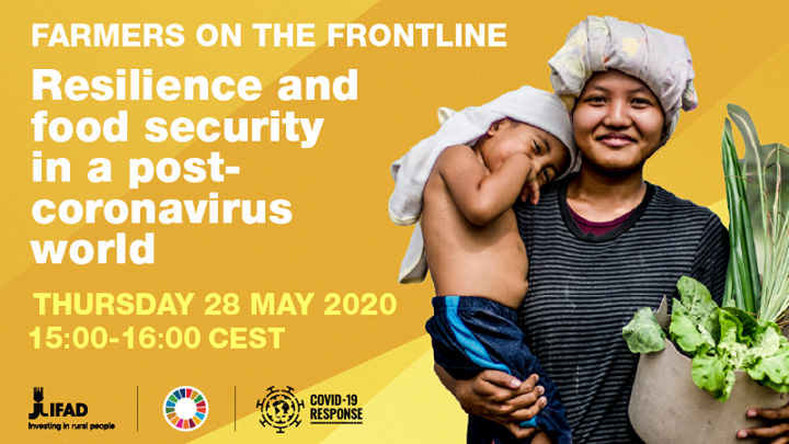 IFAD's tweet photo. Join us today at 15.00 CEST for a virtual discussion:

Farmers on the Frontline – Resilience and food security in a post-coronavirus world

Ask questions to the panellists with #IFADpostCOVID19

More details and webcast ➡️ https://t.co/YQpFqwih13 https://t.co/nUPOX5JZfU