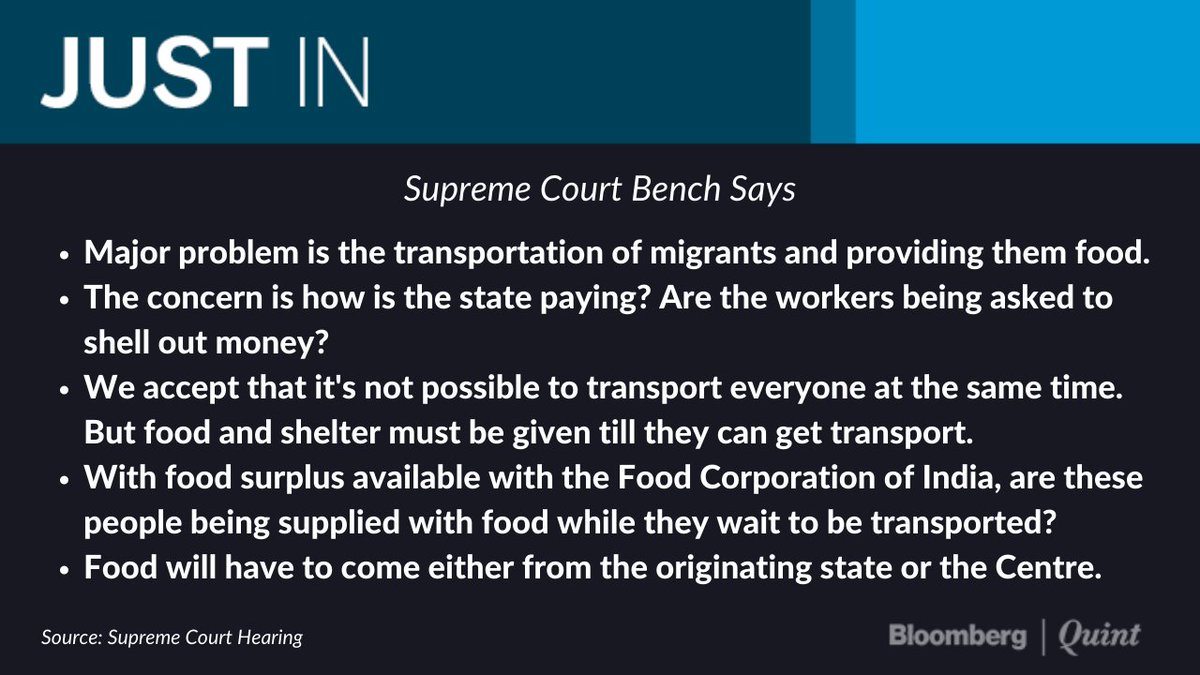 Migrants Issue: Supreme Court bench makes some observations with regards to supply of food.Read background:  http://bit.ly/3d3fXje 