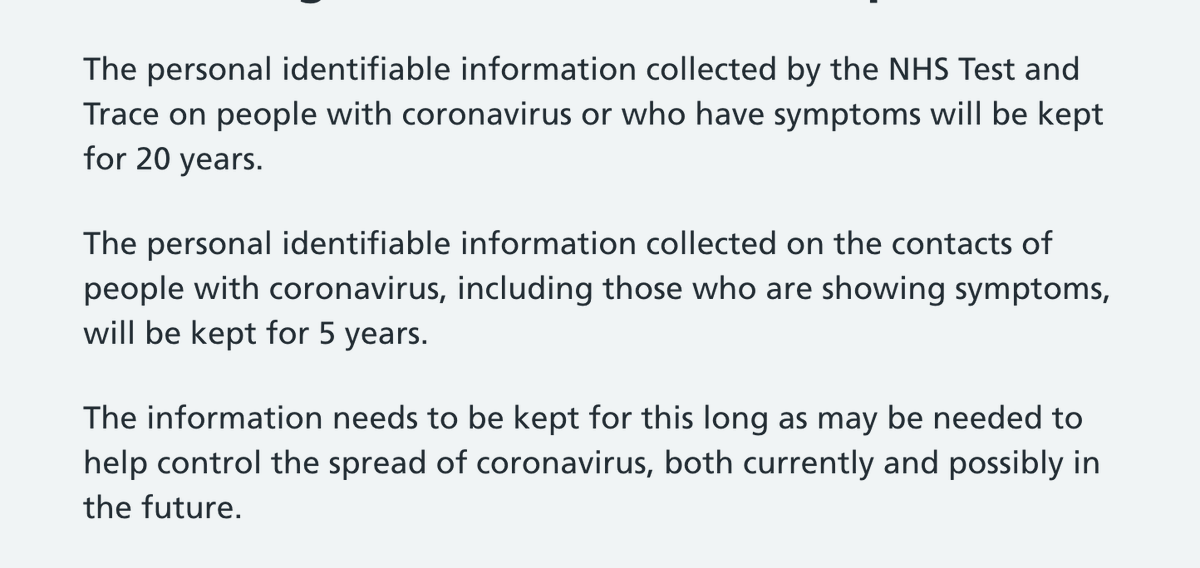 How long will this data be kept? A long time. PHE says it'll keep personal info on those with coronavirus for 20 years! The contact info provided for those you've been near will be kept for five years