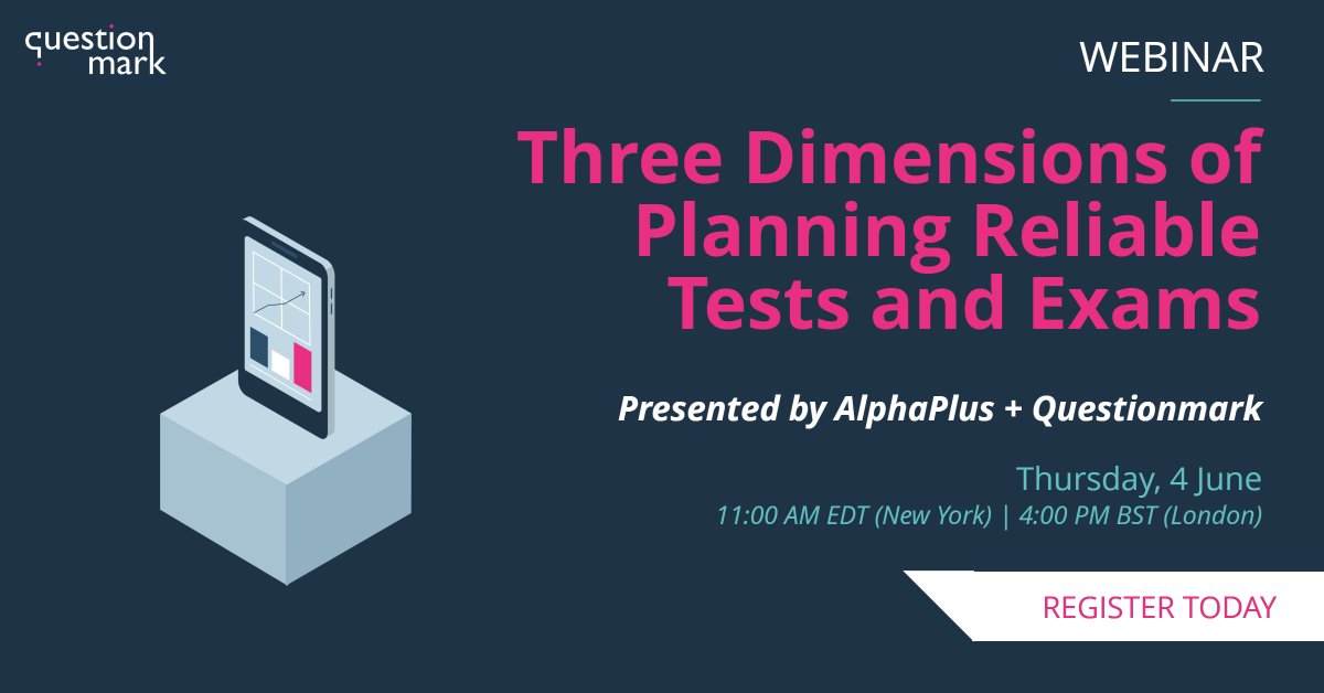 Want to learn more about the key dimensions of sound assessments? Join us for a one-hour, best practice webinar with <a href="/Questionmark/">Questionmark</a> on Thursday 4th June!
Learn more &amp; register today - bit.ly/3guvWJc