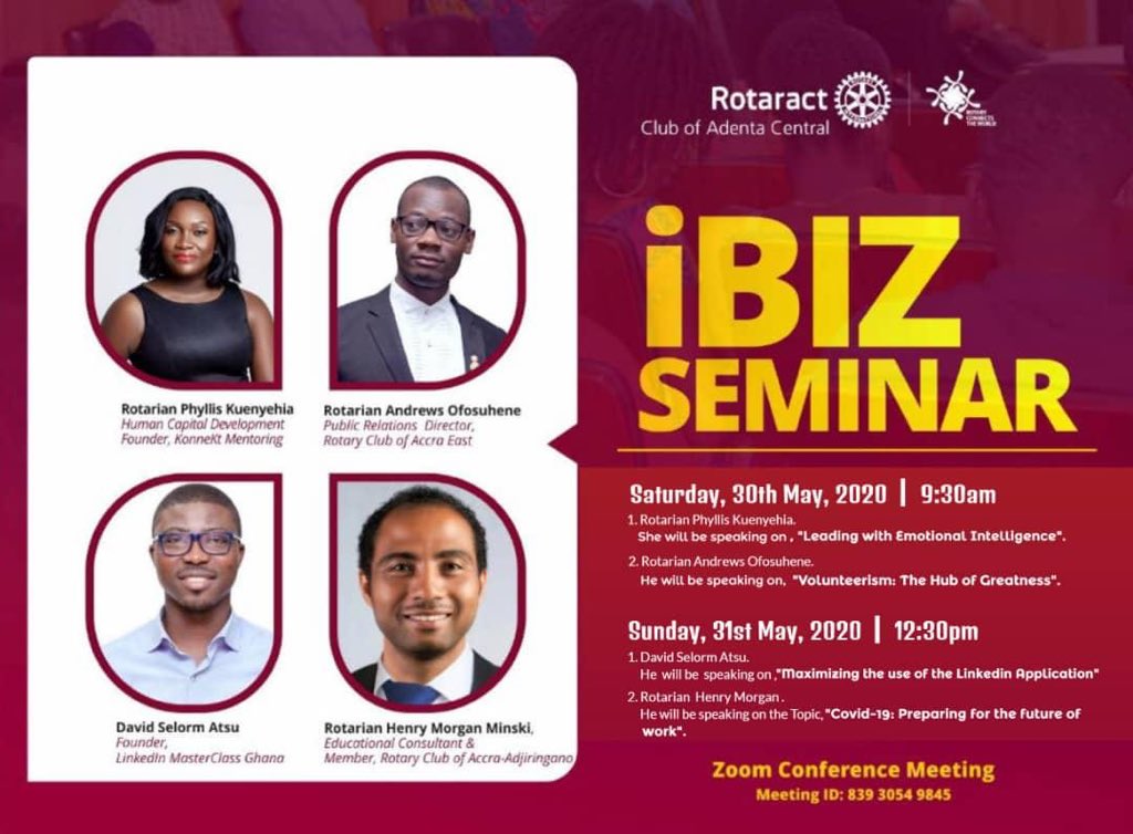 Have you been looking for that Seminar that has everything inclusive for the development of yourself and career?

Look no further.This year’s iBIZ SEMINAR comes with that. #ConnectWithAdentaCentral #RotaryConnectsTheWorld