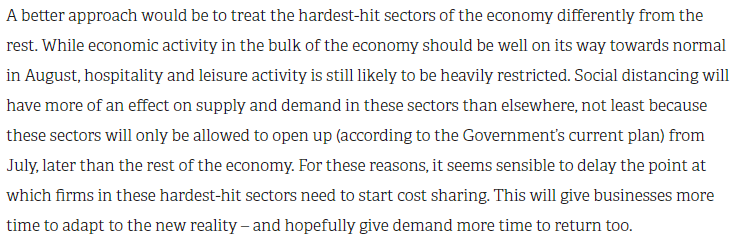 There's a strong case for treating the hardest-hit sectors differently from the bulk of the economy.They're on a slower 'unlockdown' timetable, with bigger hits to demand and supply likely.