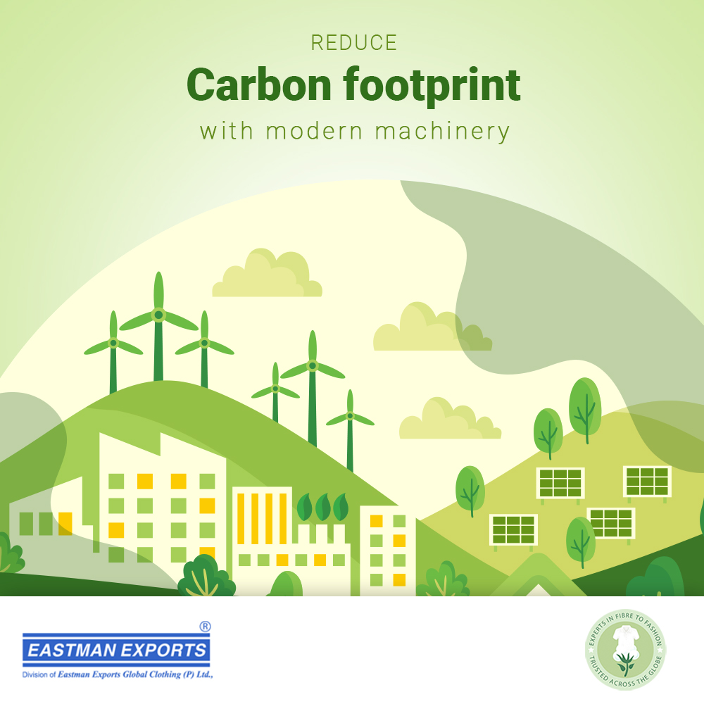 Eastman exports are equipped with upgraded, cutting edge machineries to reduce the carbon footprint.                                      Visit us @ eastmanexports.com
#carbonfootprints #carbonreduction ##sustainableclothing #sustainablefashion #ecofriendly #sustainability