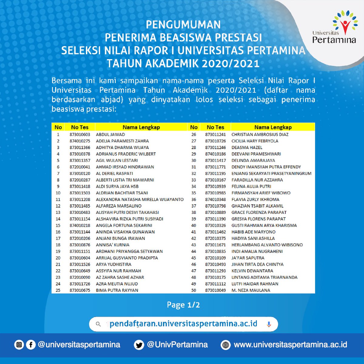 Pendaftaran universitas pertamina 2021