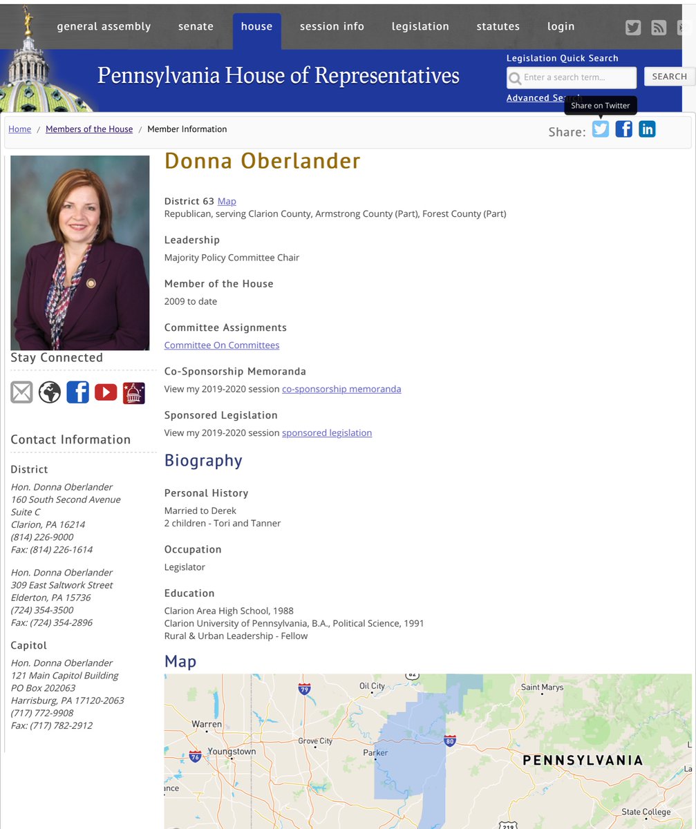 Representative Donna Oberlander ‘Majority Policy Committee Chair” https://www.legis.state.pa.us/cfdocs/legis/home/member_information/house_bio.cfm?id=1177  #PASenate  #PAHouse