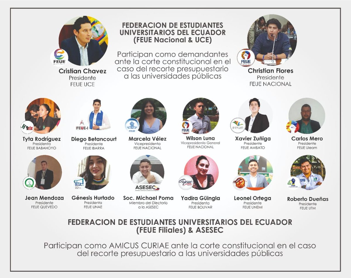 marcelavelezl's tweet photo. #URGENTE🇪🇨

La educación el día de mañana tiene una LUCHA HISTORICA, unidos y organizados frente a la demanda como FEUE Nacional y FEUE UCE, nuestras filiales y la @ASESEC1 se ha sumado como AMICUS CURIAE

¡SEGUIMOS EN LA LUCHA!
#ContigoSomosFEUE
#CorteNoAlRecorte
#iessinrecorte https://t.co/sLZ32XmDPj