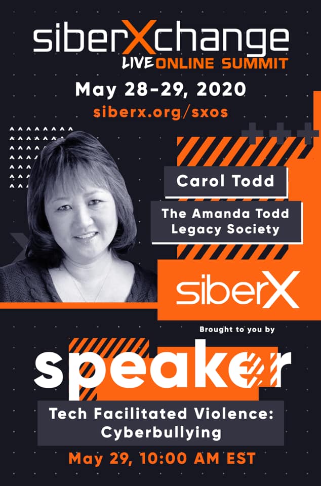 AToddLegacy's tweet image. Thank you @siberxorg &quot;Carol Todd works to raise awareness of topics such as anti-bullying, mental health, &amp;amp; cyber safety!&quot; #SiberXchange starts May 28, &amp;amp; there is still time to register at lnkd.in/g5R-iGb  #WeAreCyber 
#cyberbullying #Mentalhealth #techviolence