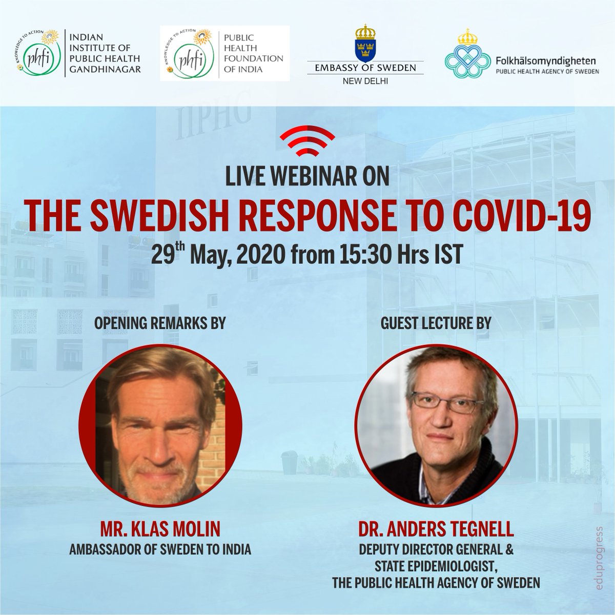 Public Health Foundation of India (PHFI) (@thephfi) on Twitter photo #Webinar Alert: The Swedish Response to #COVID-19 on May 29, 2020. Hosted by <a href="/IIPHG1/">Indian Institute of Public Health Gandhinagar</a> Registration link for participants bit.ly/2LTxte4 <a href="/SwedensAmbIndia/">Jan Thesleff</a>
<a href="/JacobsonNiclas/">Niclas Jacobson</a> <a href="/IIPHG1/">Indian Institute of Public Health Gandhinagar</a> <a href="/thePHFI/">Public Health Foundation of India (PHFI)</a> #Covid #Webinar Alert: The Swedish Response to #COVID-19 on May 29, 2020. Hosted by <a href="/IIPHG1/">Indian Institute of Public Health Gandhinagar</a> Registration link for participants bit.ly/2LTxte4 <a href="/SwedensAmbIndia/">Jan Thesleff</a>
<a href="/JacobsonNiclas/">Niclas Jacobson</a> <a href="/IIPHG1/">Indian Institute of Public Health Gandhinagar</a> <a href="/thePHFI/">Public Health Foundation of India (PHFI)</a> #Covid