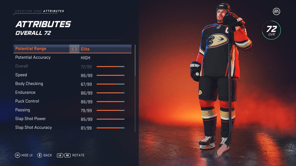 He's running the best build (statistically) for shooters, but the use of the Quick Wrister trait diminishes his slap shot accuracy by -5 points and his build is still only 72 OVERALL.Using traits in  #NHL20 should not diminish other attributes (that are already low to begin with)