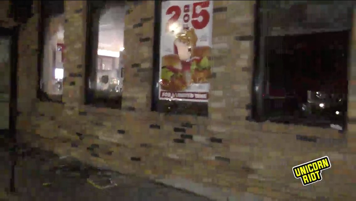 A Wendy’s by the precinct got smashed up and tagged