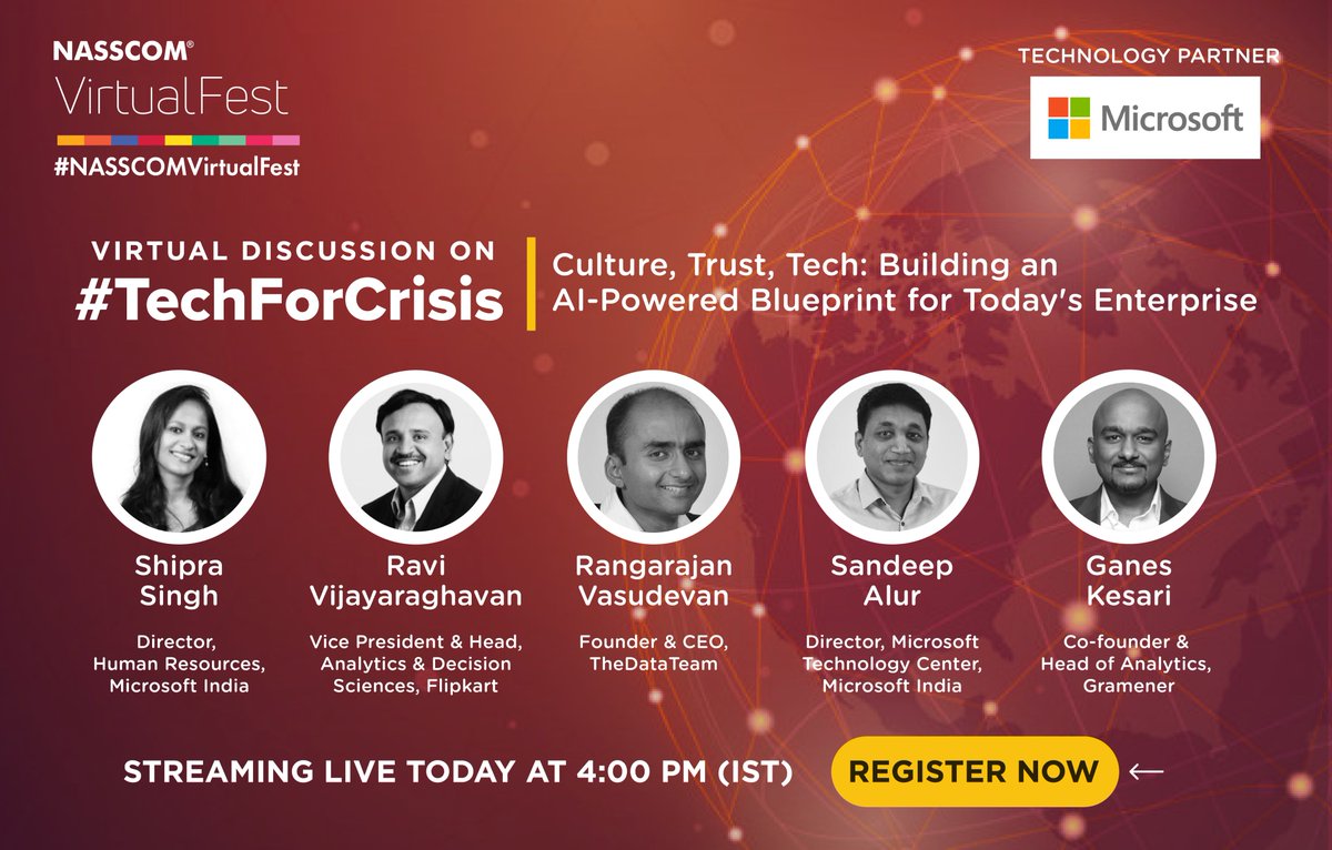 NasscomEvents's tweet photo. #NASSCOMVirtualFest's session on #TechForCrisis is streaming TODAY 4 PM! Catch the live stream of engaging conversations over AI-powered organisations. Register: https://t.co/J2gTkPHOgb https://t.co/3bwVXaIBlo
